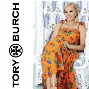 🧡Tory Burch orange multi toucan tropical smocked dress